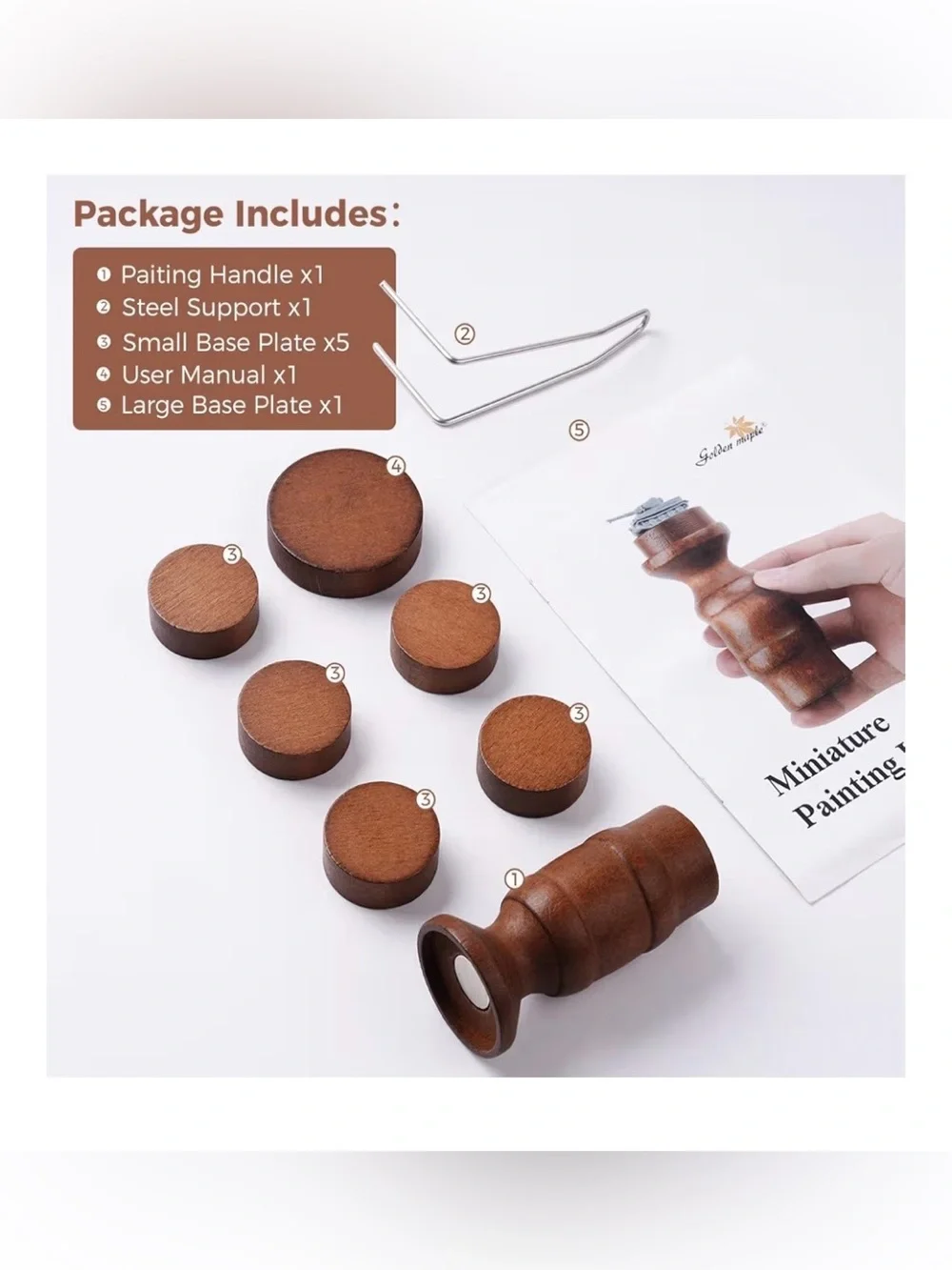 Golden Maple Miniature Painting Handle - 360 Degree Rotating
